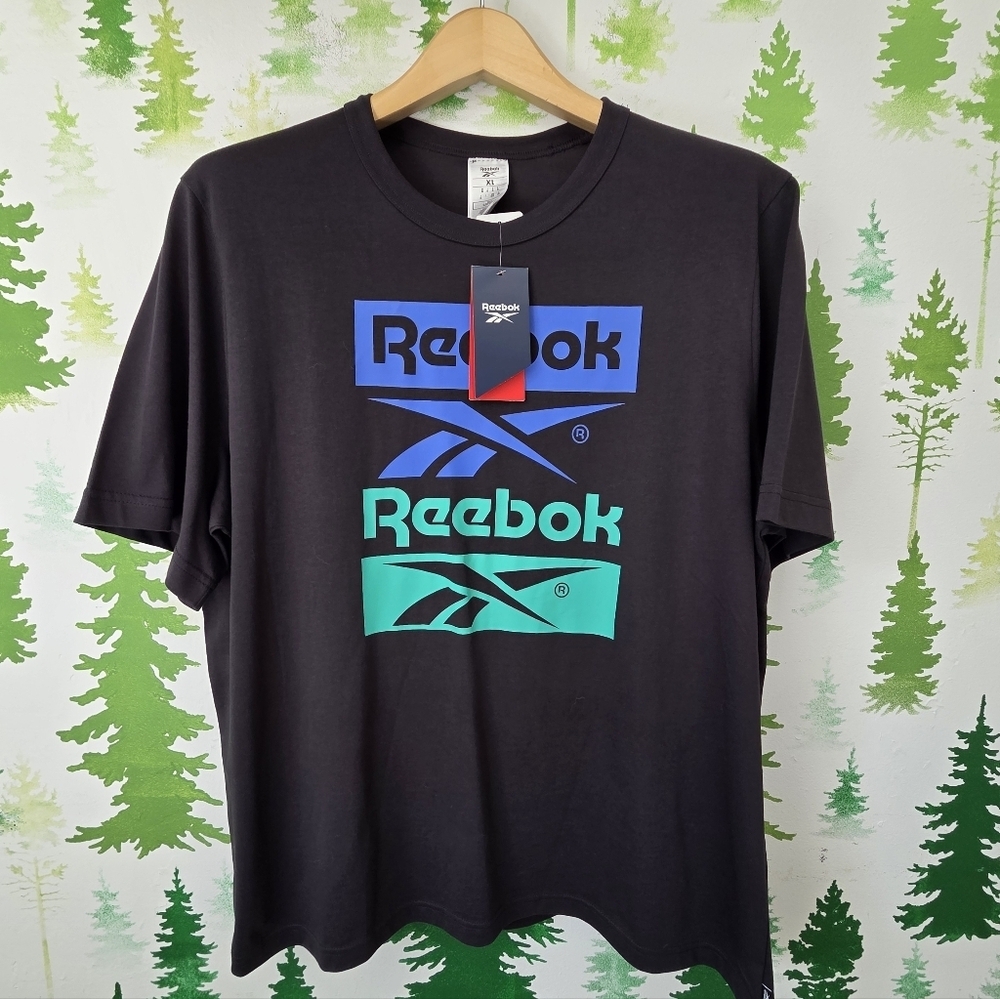 Reebok Men's Tee with Blue and Teal Logo